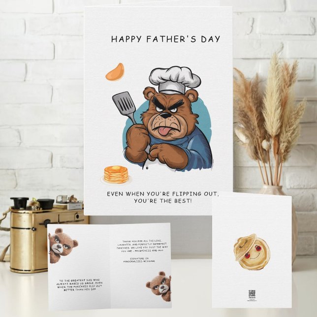 Carte de Fête des pères du chef d'ours (Make Dad's day with a laugh! This grumpy bear chef Father's Day card is perfect for a fun-loving dad)