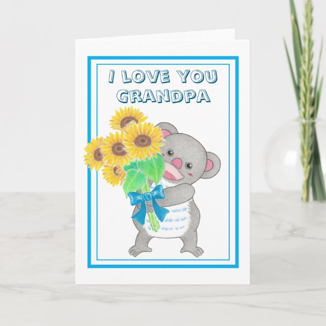 Carte de fête des pères grand-père tournesol koala (Devant)