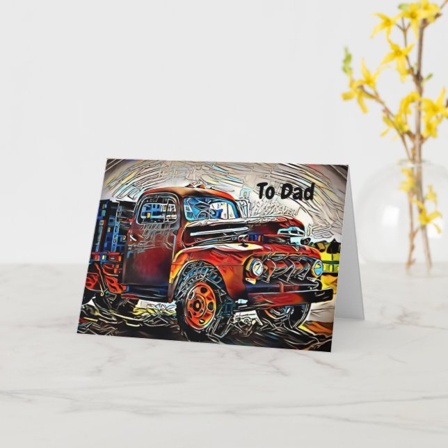 Carte de Fête des pères Jazzy Classic Funky Truck (Fleur jaune)