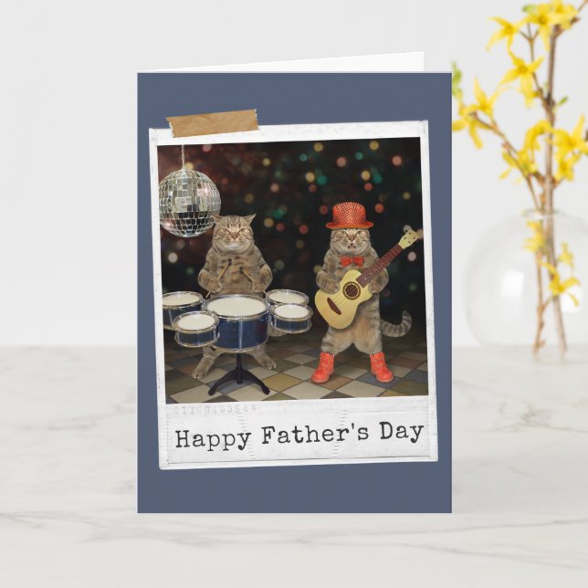 Carte de Fête des pères joyeuse Rocker Cats (Fleur jaune)