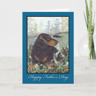 Carte de Fête des pères longue cheveux Dachshund