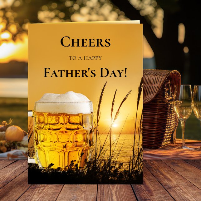 Carte de Fête des pères meilleure papa de Sunset B (Father's Day greeting card featuring a beer at sunset with your photo on the inside)