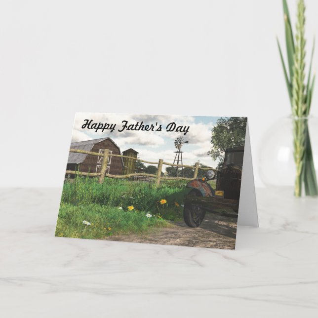 Carte de Fête des pères Old Red Barn & Rusty Truck (Devant)
