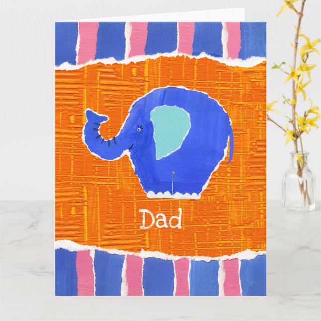 Carte de Fête des pères personnalisée Cute Elephan (Fleur jaune)