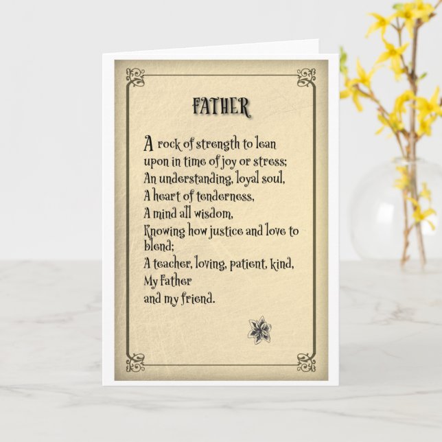 Carte de fête des pères poème victorien (Fleur jaune)