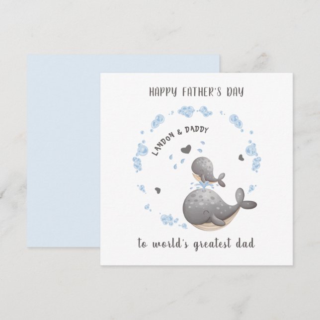 Carte de Fête des pères pour petits baleines (Devant / Derrière)