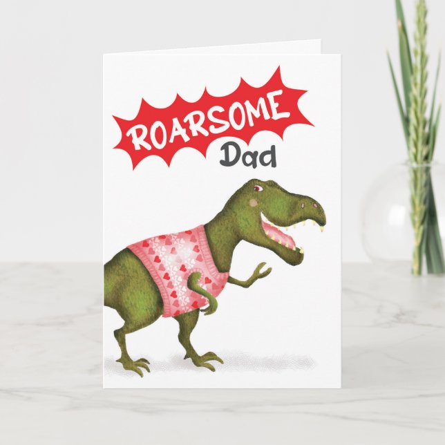 carte de fête des pères 'Roarsome Dad' avec un din (Devant)