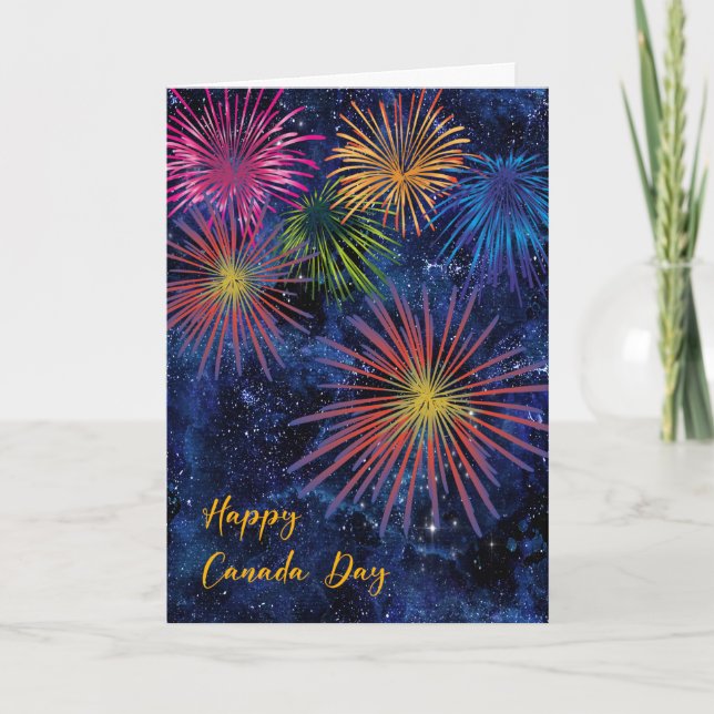 Carte de fête du Canada avec feux d'artifice (Devant)
