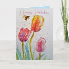 Carte de fête élégante aquarelle Tulipe et Abeille