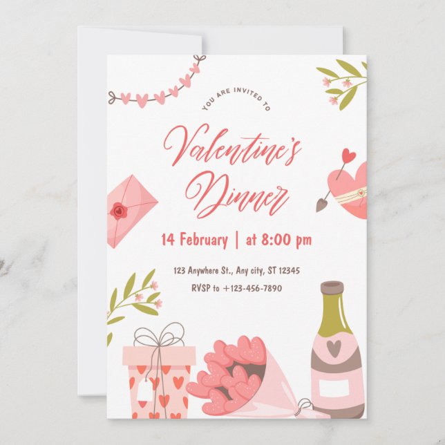 Carte de fête élégante pour le dîner de la Saint-V (Devant)