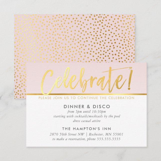CARTE DE FÊTE Pale blush rose faux or (Devant / Derrière)