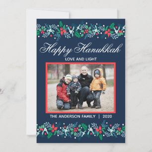 Carte de fête plate de Hanukkah Blue Garland