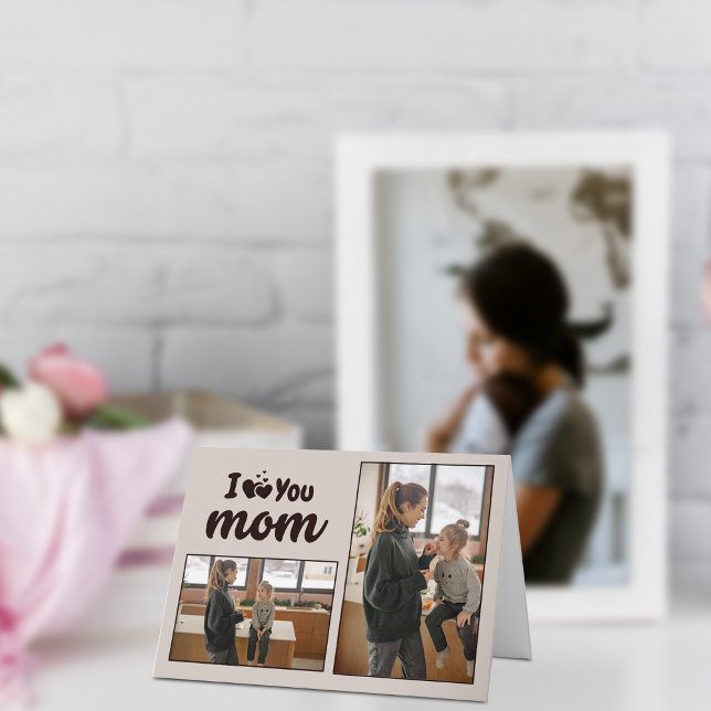 Carte de fête pliée personnalisée "Je t'aime Maman (Créateur téléchargé)