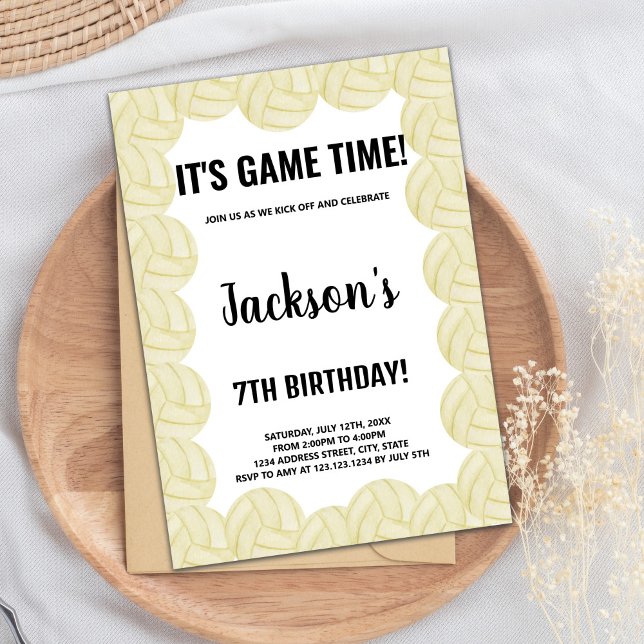 Carte de fête sportive pour filles ou garçons avec (Volleyball Birthday Invitations)