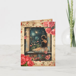 Carte de Fête Vintage Fille Saint-Valentin à Plat