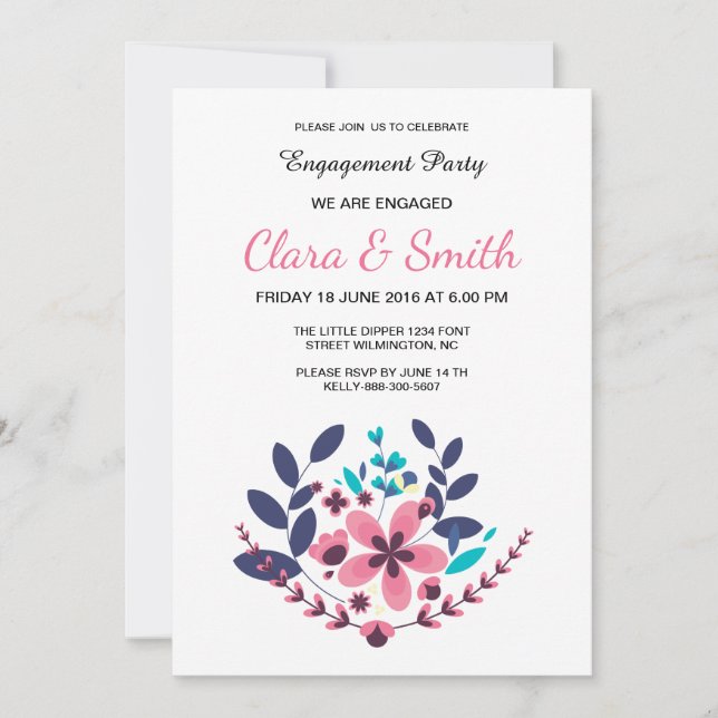 Carte de Fiançailles Mariage floral romantique (Devant)