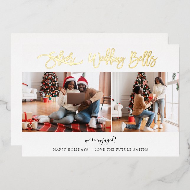 Carte de fiançailles multi-photos Wedding Bells -  (Recto/Verso)