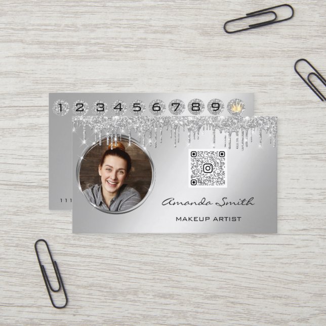 Carte de fidélité 10 Punch Crown Argent QR Logo Ph (Devant/Arrière en situation)