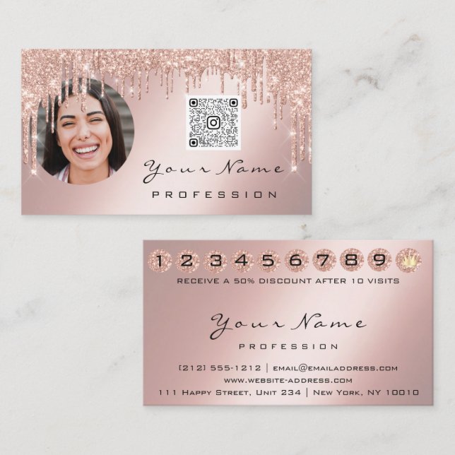 Carte de fidélité 10 Punch Rose de la Couronne QR  (Devant / Derrière)