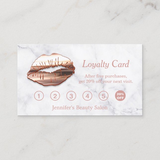 Carte de fidélité 3D Rose Gold Lips Maquillage Sal (Devant)