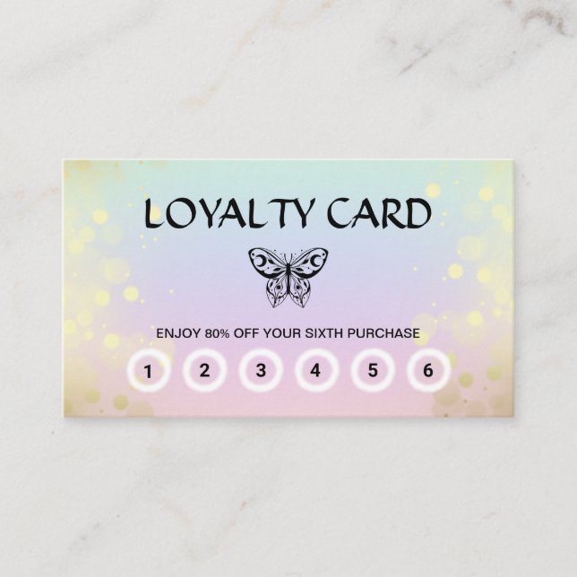 Carte De Fidélité *~* 6 Punch Butterfly Moth Magic Rainbow Pastel  (Devant)
