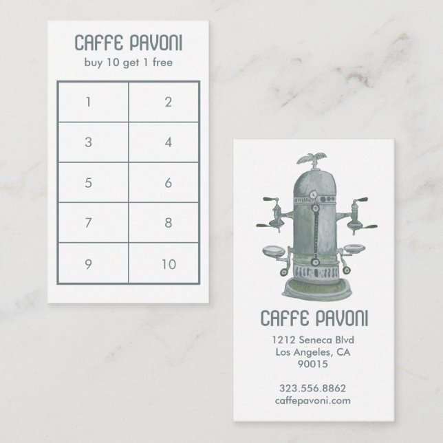 Carte De Fidélité Antique Espresso Machine Café Café Aquarelle (Devant / Derrière)