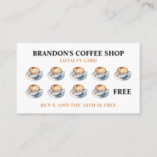Carte De Fidélité Aquarelle Brown & blanc Cappuccino Café Shop