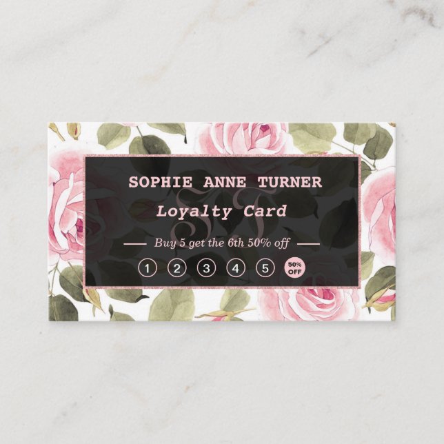 Carte De Fidélité Aquarelle moderne Floral Rose Gold Maquillage Arti (Devant)