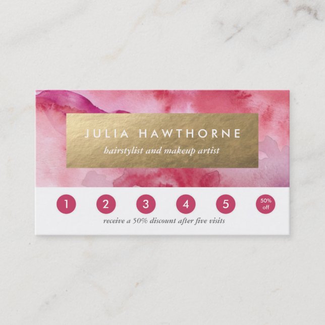 Carte De Fidélité Aquarelle rose et huile de faux or (Devant)
