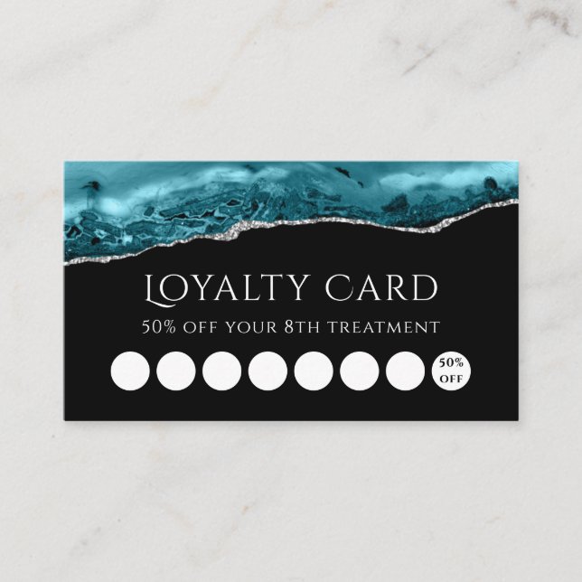 carte de fidélité aquarelle turquoise agate sur no (Devant)