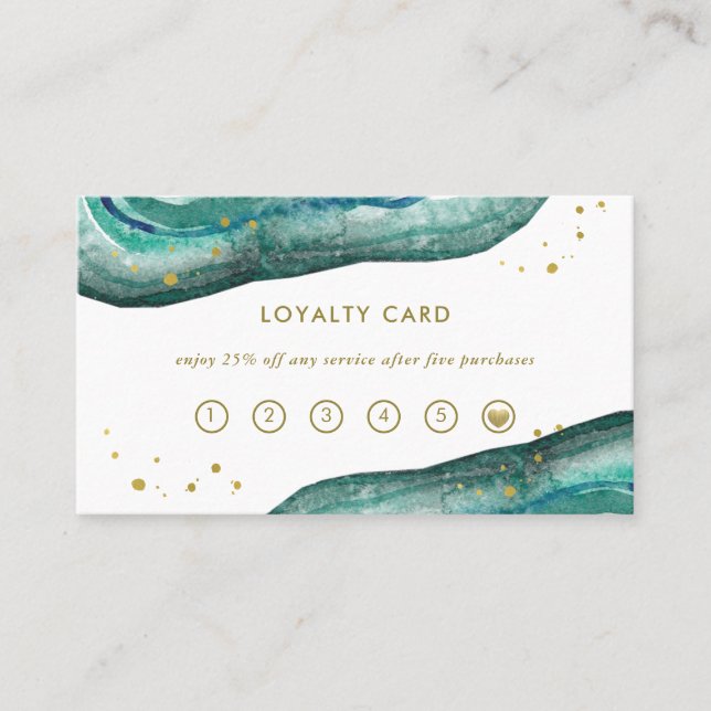 Carte De Fidélité Aquarelle Turquoise et Géode d'or (Devant)