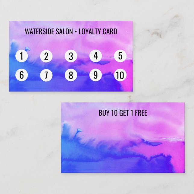 Carte De Fidélité Aquarelle violette et bleue Abstraite 10 (Devant / Derrière)