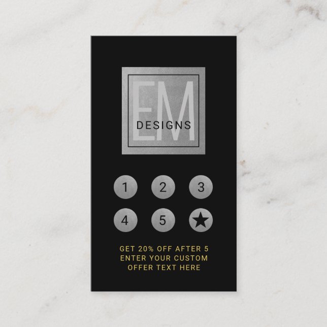 Carte De Fidélité Argent Black Elegant Punch Professionnel (Devant)