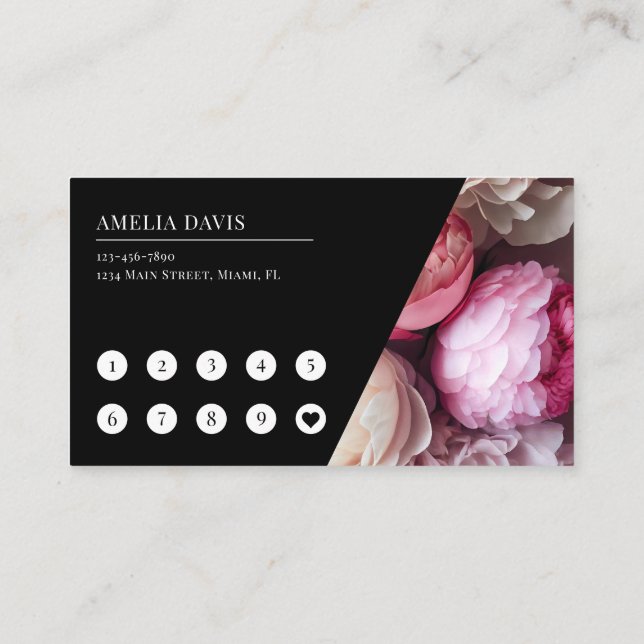 Carte De Fidélité Artiste de ongles Élégant floral noir rose manicur (Dos)
