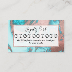 Carte De Fidélité Artsy Chic Rose Gold Aqua Mint Blue Marble Motif
