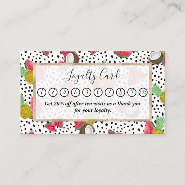Carte De Fidélité Artsy Tropical Fruit Pois Motif aquarelle (Devant)