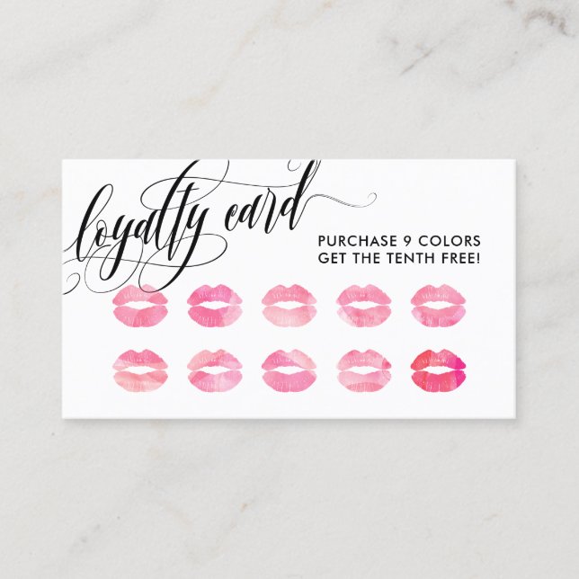 Carte De Fidélité Baisers roses - Calligraphie Loyalty Puncard (Devant)