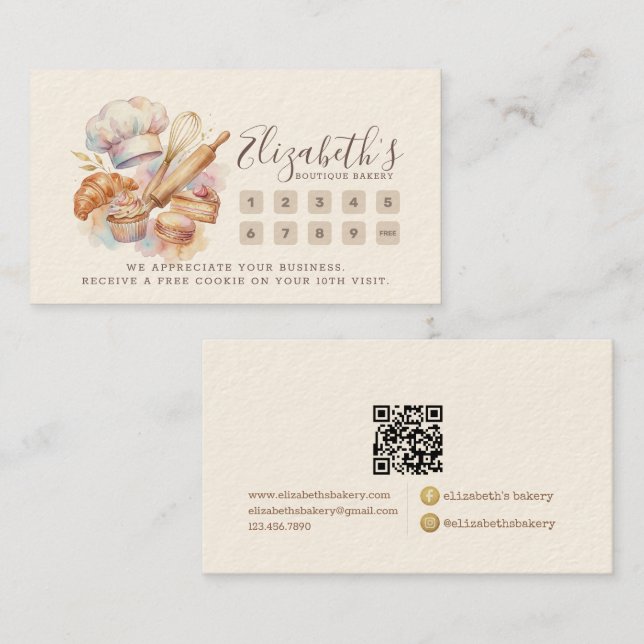 Carte De Fidélité Bakery Store Pastry Chef Dessert Sweets Cake Baker (Devant / Derrière)