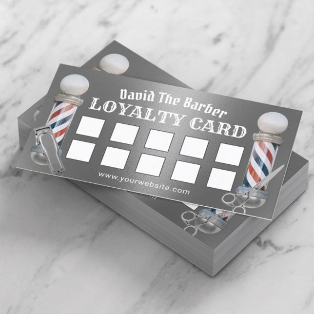 Carte De Fidélité Barber Shop Barbershop Metallic Silver Loyauté (Créateur téléchargé)