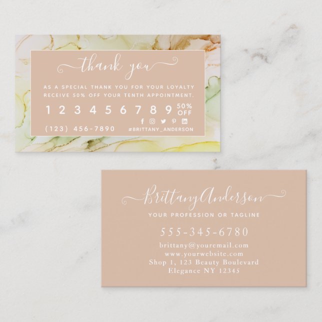 Carte de fidélité Beauté personnalisée Rose (Devant / Derrière)