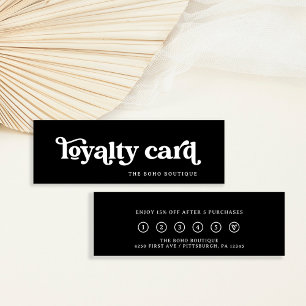 Carte De Fidélité Black Retro Boho Typographie