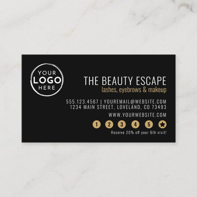Carte De Fidélité Black White Business Logo Loyalty Card (Devant)