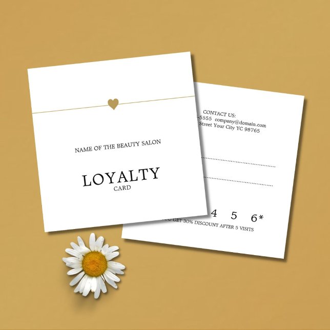 Carte De Fidélité Blanc moderne Faux Gold Heart Lines Beauté Loyauté (Créateur téléchargé)