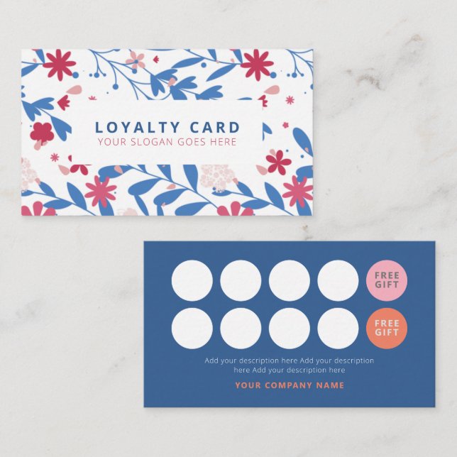 Carte de fidélité Blue Red Floral Concept (Devant / Derrière)