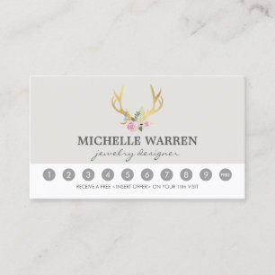 Carte De Fidélité Bohême Gold Antlers II Loyauté Punch Card