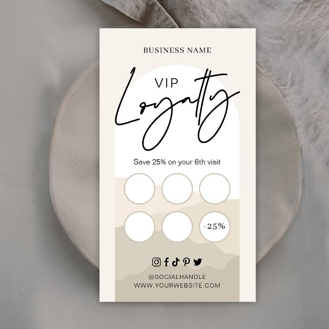 Carte De Fidélité Boho Arch Neutrals Beige Monogramme Beauté Salon (Créateur téléchargé)