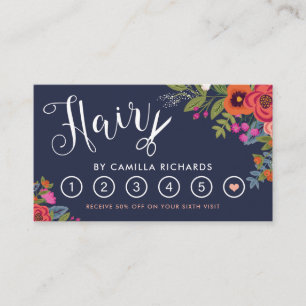 Carte De Fidélité Boho Floral Hair Styliste Loyauté Punch Card Six