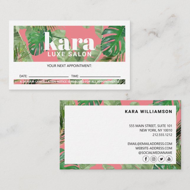 Carte De Fidélité Boutique Tropical Moderne Salon Rose Rendez-vous (Devant / Derrière)
