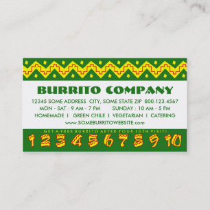 Carte De Fidélité buritto d'arriba (carte perforée de fidélité)