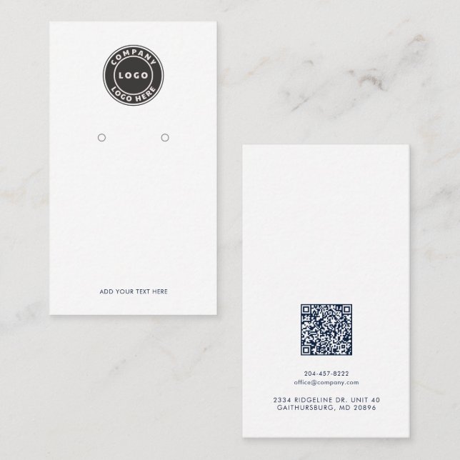Carte De Fidélité Business Logo and QR Code Earrings Display Card (Devant / Derrière)